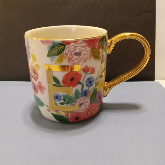 Other - Floral Monogram Mug with Gold Handle